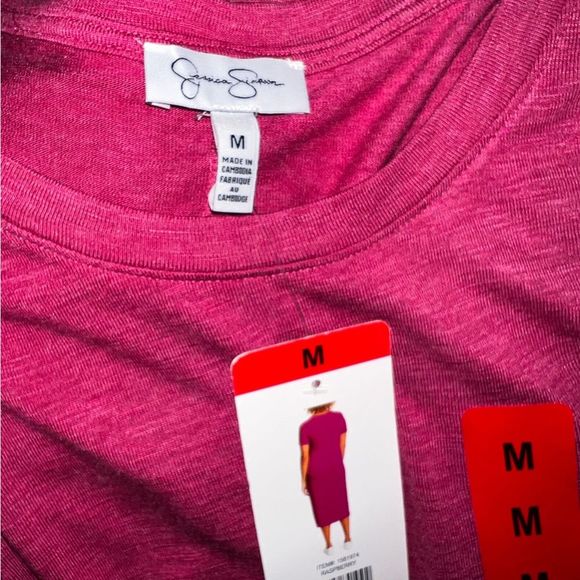 New Jessica Simpson Raspberry Pink T-Shirt Dress Medium MIDI Side Slits - Picture 7 of 8